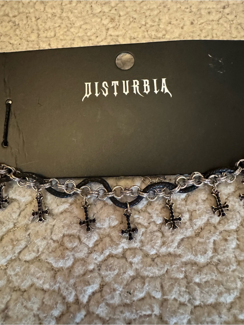 Disturbia Black Tag with White Gothic Logo